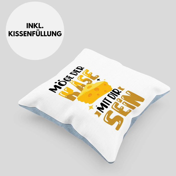 Käse-Liebhaber Geschenk Kissen mit Füllung 40x40 Möge Der Käse Mir Dir Sein (Grau) Blau Trendation