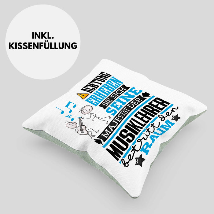 Musiklehrer Geschenk Kissen mit Füllung 40x40 Lustiger Spruch Erheben Sie Sich Der Musiklehrer Betritt den Raum (Grau) Grün Trendation