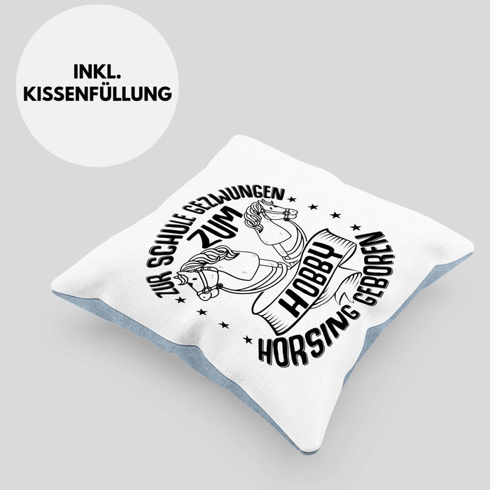 Hobbyhorse Kissen mit Füllung 40x40 Geschenk Hobby-Horsing Geschenkidee Mädchen (Grau) Blau Trendation