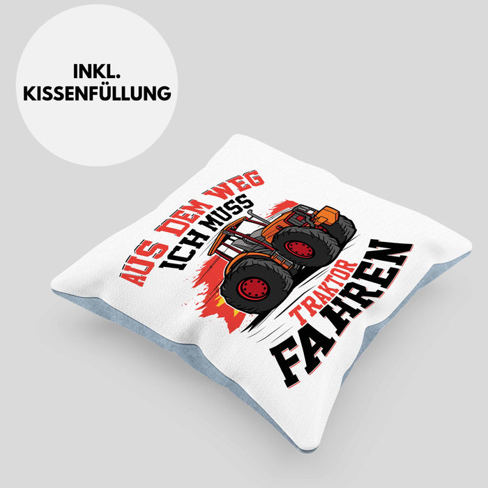 Bauer Landwirt Geschenk Kissen mit Füllung 40x40 Aus Dem Weg Ich Muss Traktor Fahren Geschenkidee Jungs (Grau) Blau Trendation