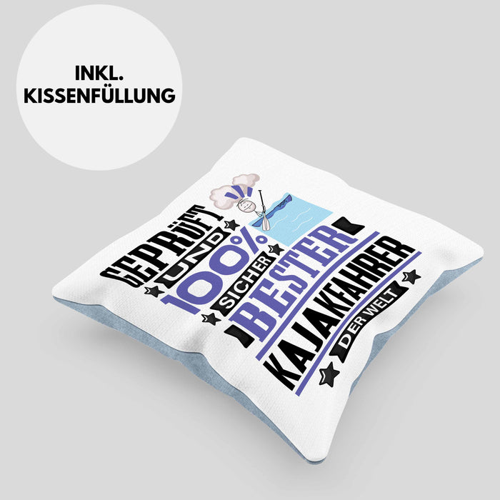 Kajakfahrer Geschenk Lustiger Spruch für Kajakfahrer Geschenkidee Bester Kajakfahrer Der WeltKissen mit Füllung 40x40 (Grau) Blau Trendation