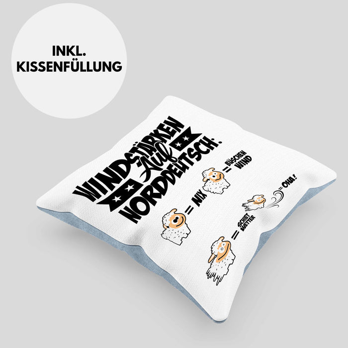 Norddeutsche Kissen mit Füllung 40x40 Geschenk Windstärken Schaf Geschenkidee (Grau) Blau Trendation