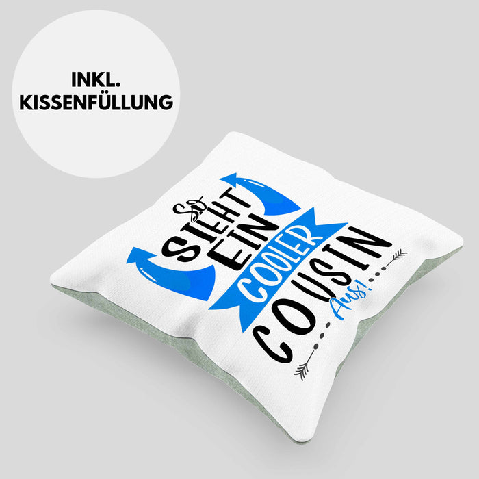 Cousin Kissen mit Füllung 40x40 Geschenk So Sieht Ein Cooler Cousin Aus Geschenkidee Bester Cousin (Grau) Grün Trendation