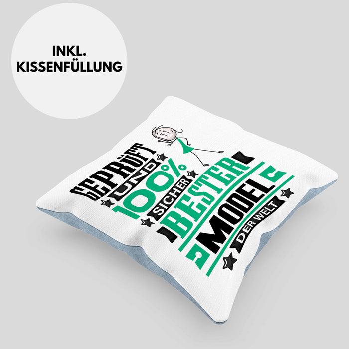 Model Geschenk Lustiger Spruch für Model Geschenkidee Bester Model Der WeltKissen mit Füllung 40x40 (Grau) Blau Trendation