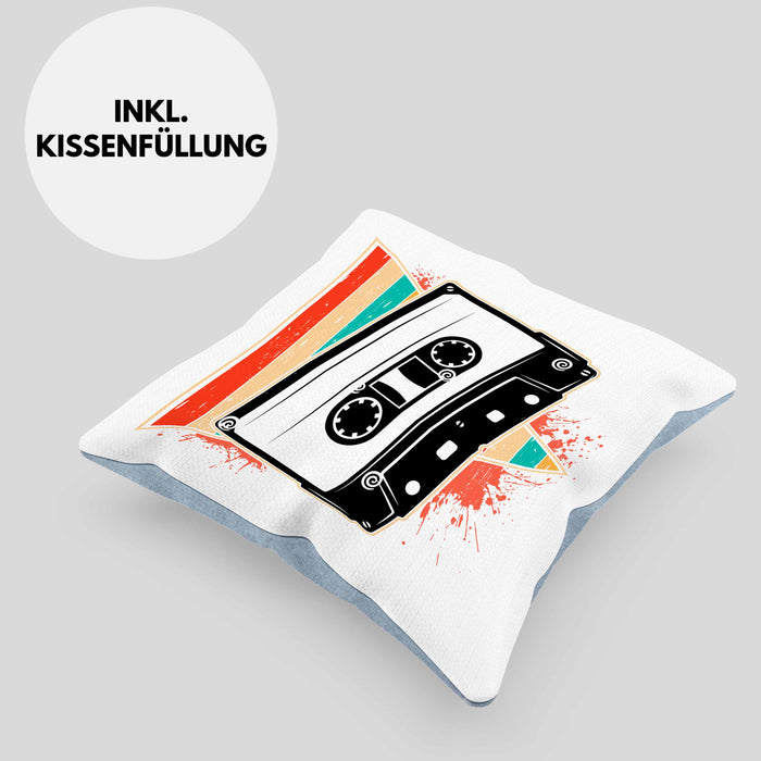 Nostalgie Kassette Geschenk Alte Straße 80er 90er Jahre GeschenkKissen mit Füllung 40x40 (Grau) Blau Trendation