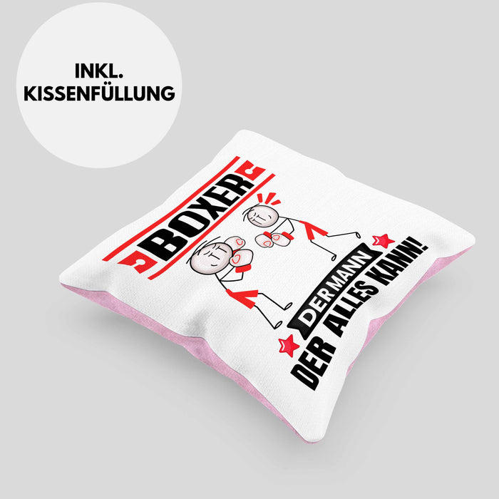 Boxer Kissen mit Füllung 40x40 Geschenk für Boxer Der Mann Der Alles Kann Geschenkidee zum Geburtstag (Grau) Rosa Trendation