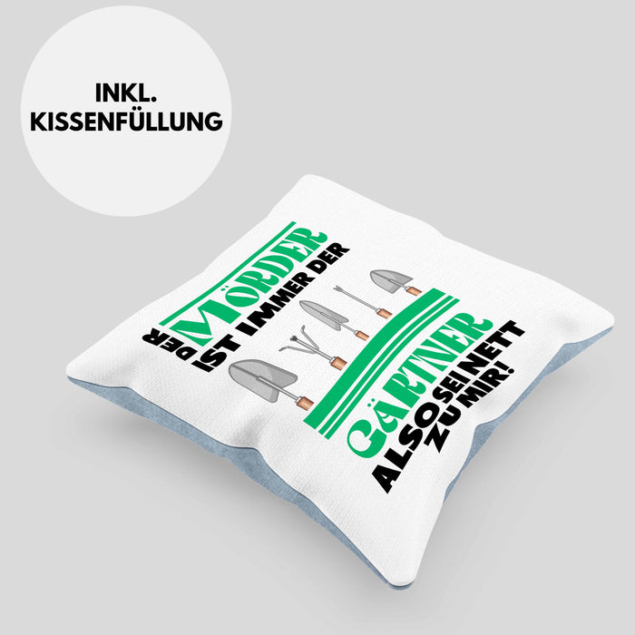 Gärtner Kissen mit Füllung 40x40 mit Spruch Garten Hobbygärtner Geschenk Lustig Gärtnerin Geschenkidee (Grau) Blau Trendation