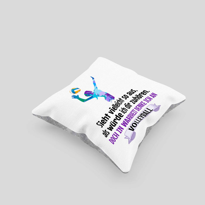 Volleyball Geschenk Kissen mit Füllung 40x40 Coach Herren Mädchen Kaffee Zubehör Volleyball-Spieler Spielerin (Grau) Grau Trendation