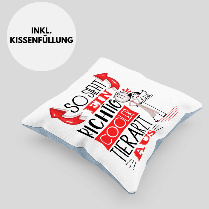 Tierarzt Kissen mit Füllung 40x40 Geschenk So Sieht Ein RIchtig Cooler Tierarzt Aus Geschenkidee Lustiger Spruch Geburtstag (Grau) Blau Trendation