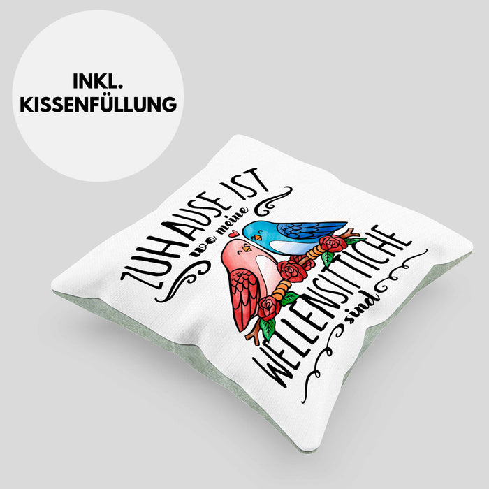 Lustige Kissen mit Füllung 40x40 Wellensittich Besitzer Zuhause Ist Wo Meine Wellensittiche Sind (Grau) Grün Trendation
