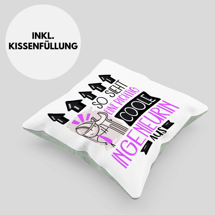 Ingenieurin Geschenk Kissen mit Füllung 40x40 Lustig Geschenkidee für Ingenieurin Geburtstag So Sieht Eine Richtig Coole Ingenieurin Aus Frauen Spruch (Grau) Grün Trendation