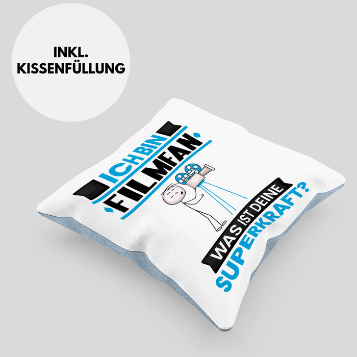 Filmfan Kissen mit Füllung 40x40 Geschenk für Filmfan Geburtstag Lustiger Spruch Was Ist Deine Superkraft (Grau) Blau Trendation