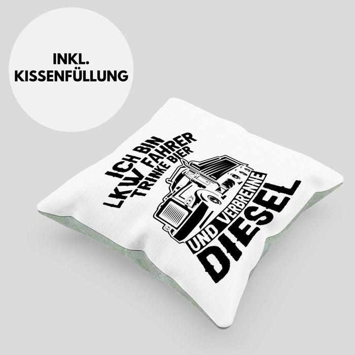 LKW Fahrer Kissen mit Füllung 40x40 Geschenk Ich Bin LKW Fahrer Trinke Bier und Verbrenne Diesel Humor Geschenkidee (Grau) Grün Trendation