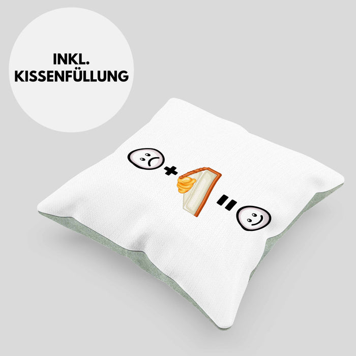 Kuchen Kissen mit Füllung 40x40 Geschenk für Kuchen-Liebhaber Lustige Geschenkidee :( + Kuchen = :) Geburtstag (Grau) Grün Trendation