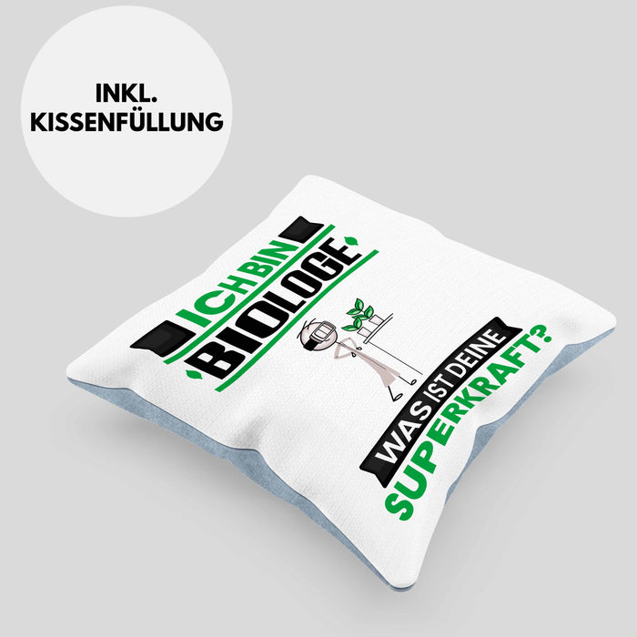 Biologe Kissen mit Füllung 40x40 Geschenk für Biologe Geburtstag Lustiger Spruch Was Ist Deine Superkraft (Grau) Blau Trendation