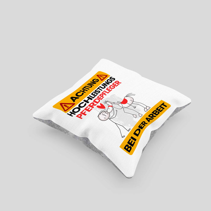 Pferdepfleger Kissen mit Füllung 40x40 Geschenk Lustiger Spruch Geschenkidee für Pferdepfleger Achtung Hochleistungs Pferdepfleger Bei Der Arbeit (Grau) Grau Trendation
