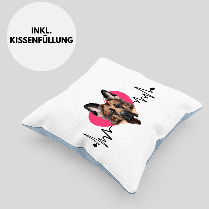 Schäferhund Besitzer Kissen mit Füllung 40x40 Geschenk Lustiger Spruch Geschenkidee Herzschlag Schäferhund (Grau) Blau Trendation