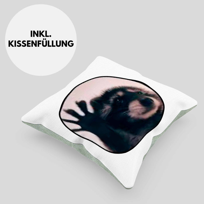 Waschbär Meme Kissen mit Füllung 40x40 Geschenk Lustiger Waschbär (Grau) Grün Trendation