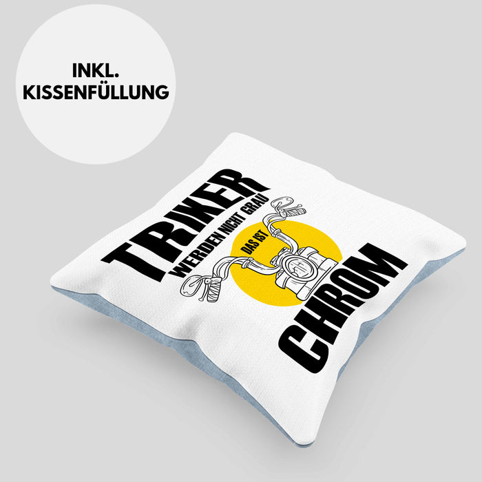 Triker Kissen mit Füllung 40x40 Geschenk Lustiger Spruch Triker Werden Nicht Grau Das Ist Chrom Geschenkidee Geburtstag (Grau) Blau Trendation