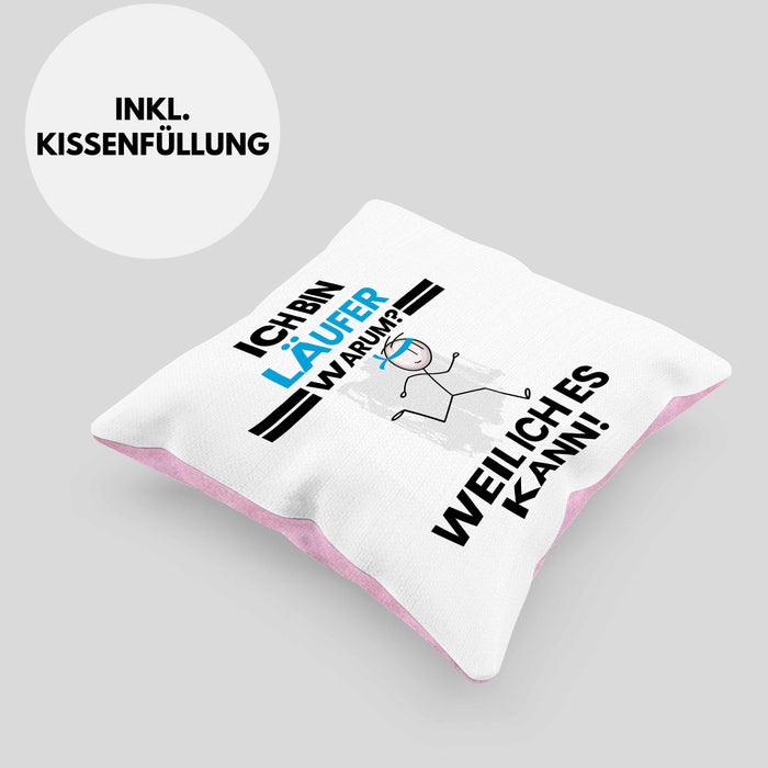 Läufer Geschenk Kissen mit Füllung 40x40 Lustiger Spruch Ich Bin Läufer Warum Weil Ich Es Kann Geschenkidee Bester Läufer Geburtstag (Grau) Rosa Trendation