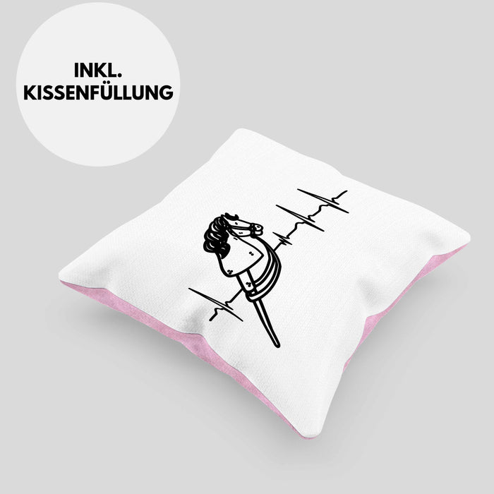 Hobbyhorse Mädchen Kissen mit Füllung 40x40 Geschenk Hobby Horse Pferde Grafik Herzschlag (Grau) Rosa Trendation