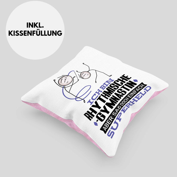 RhythmischeGymnastin Geschenk Kissen mit Füllung 40x40 Ich Bin RhythmischeGymnastin Aber Sag Doch Einfach Superheld Lustige Geschenkdiee für RhythmischeGymnastin (Grau) Rosa Trendation
