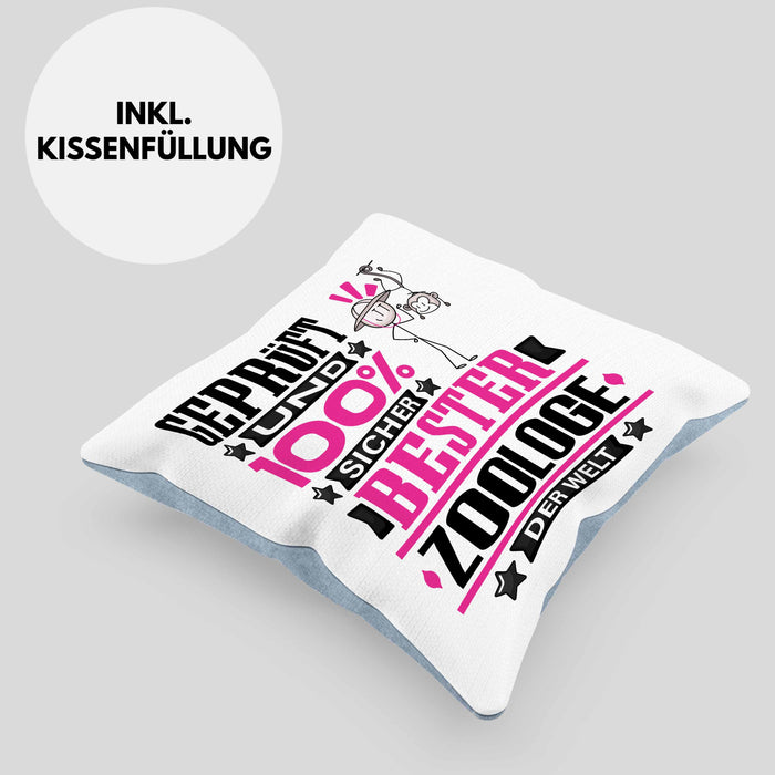 Zoologe Geschenk Lustiger Spruch für Zoologe Geschenkidee Bester Zoologe Der WeltKissen mit Füllung 40x40 (Grau) Blau Trendation