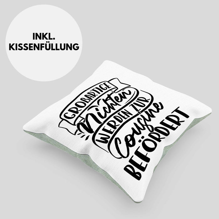 Cousine Kissen mit Füllung 40x40 Geschenk Großartige Nichten Werden Zur Cousine Befördert (Grau) Grün Trendation
