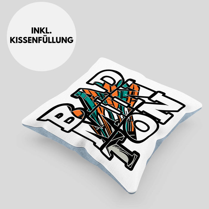 Badminton-Kissen mit Füllung 40x40 Geschenk für Badminton-Spieler Badminton-Trainer (Grau) Blau Trendation