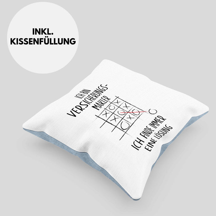 Versicherungsmakler Kissen mit Füllung 40x40 Geschenk Lustiger Spruch Ich Finde Immer Eine Lösung Kaffee (Grau) Blau Trendation