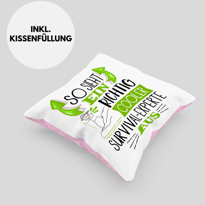 So Sieht Ein Richtig Cooler Survival-Experte Aus Kissen mit Füllung 40x40 Geschenk für Survival-Experte Geburtstag Geschenkdiee (Grau) Rosa Trendation