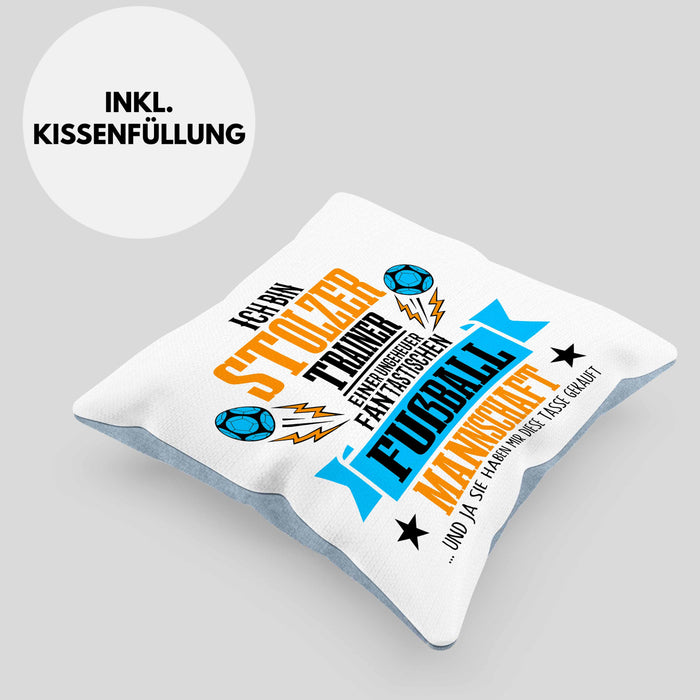 Fußballtrainer-Kissen mit Füllung 40x40 Geschenk von der Mannschaft für Trainer (Grau) Blau Trendation