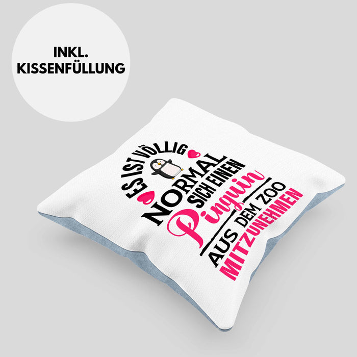 Pinguin Geschenk Kissen mit Füllung 40x40 Kinder Liebe Spruch Kollegin Freundin Pinguin Liebhaber Lustig (Grau) Blau Trendation