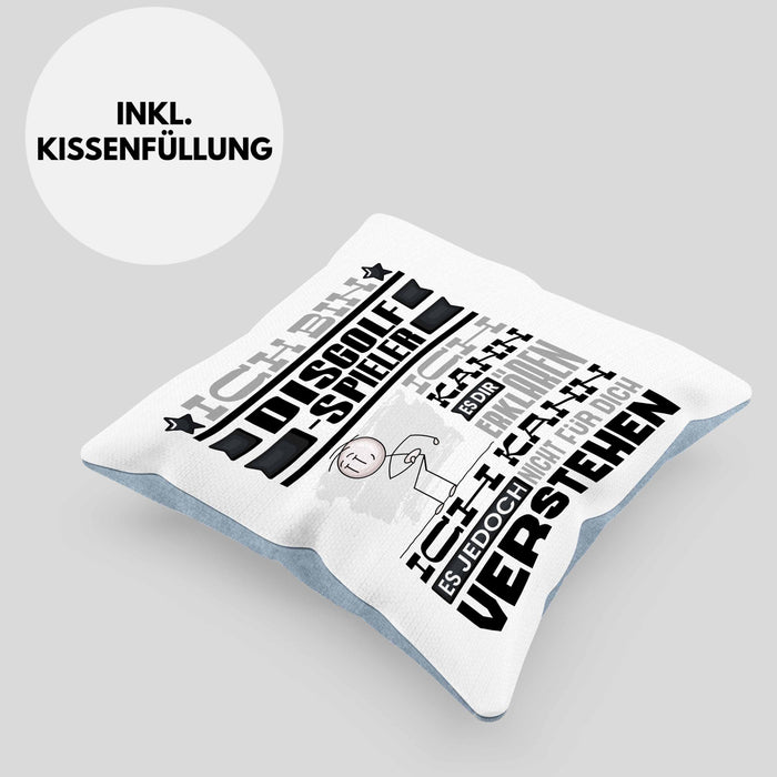 Discgolf-Spieler Geschenk Kaffee-Kissen mit Füllung 40x40 Geschenkidee für Discgolf-Spieler Ich Bin Discgolf-Spieler Ich Kann Es Dir Erklären Jedoch Nicht Für Dich Verstehen Spruch Lustig (Grau) Blau Trendation