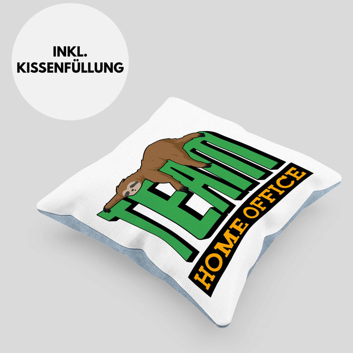 Arbeit Kissen mit Füllung 40x40 "Team Homeoffice" - Geschenkidee für Faultier-Fans (Grau) Blau Trendation