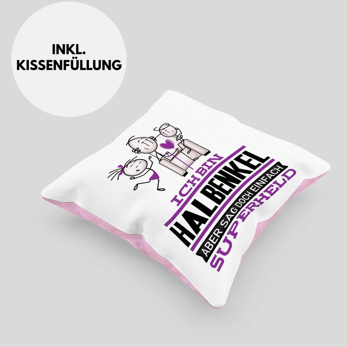 Halbenkel Geschenk Kissen mit Füllung 40x40 Ich Bin Halbenkel Aber Sag Doch Einfach Superheld Lustige Geschenkdiee für Halbenkel (Grau) Rosa Trendation