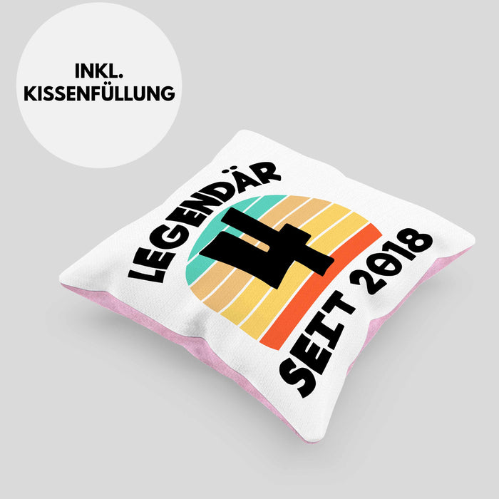 4. Geburtstag Kissen mit Füllung 40x40 Geschenk Lustiger Spruch 4er Bday Seit 2018 Geschenkidee Geburtstag (Grau) Rosa Trendation