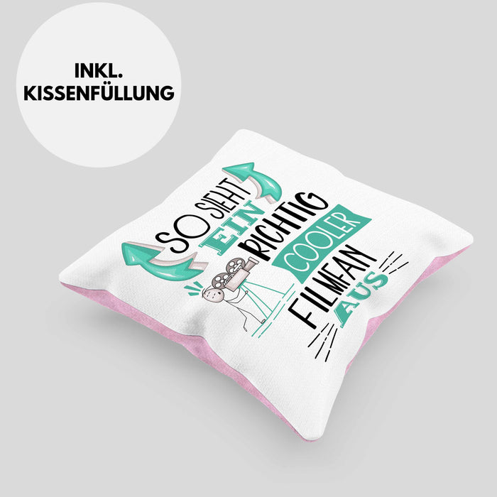 So Sieht Ein Richtig Cooler Filmfan Aus Geschenk Kissen mit Füllung 40x40 Lustiger Spruch Geschenkidee (Grau) Rosa Trendation