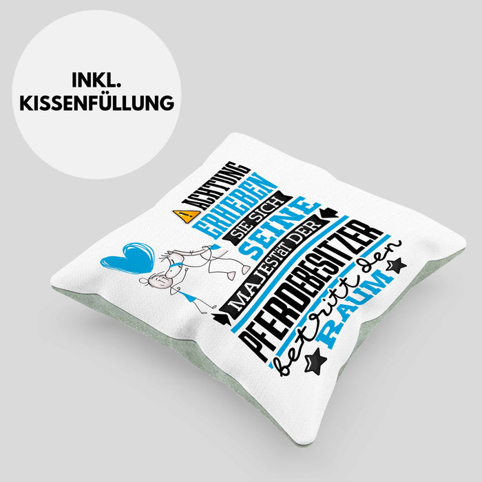 Pferdebesitzer Geschenk Kissen mit Füllung 40x40 Lustiger Spruch Erheben Sie Sich Der Pferdebesitzer Betritt den Raum (Grau) Grün Trendation