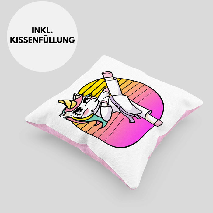 Karate-Kissen mit Füllung 40x40 Geschenk Kampfsport-Fans Jiu Jitsu Geschenkidee Einhorn Lustig Frauen (Grau) Rosa Trendation
