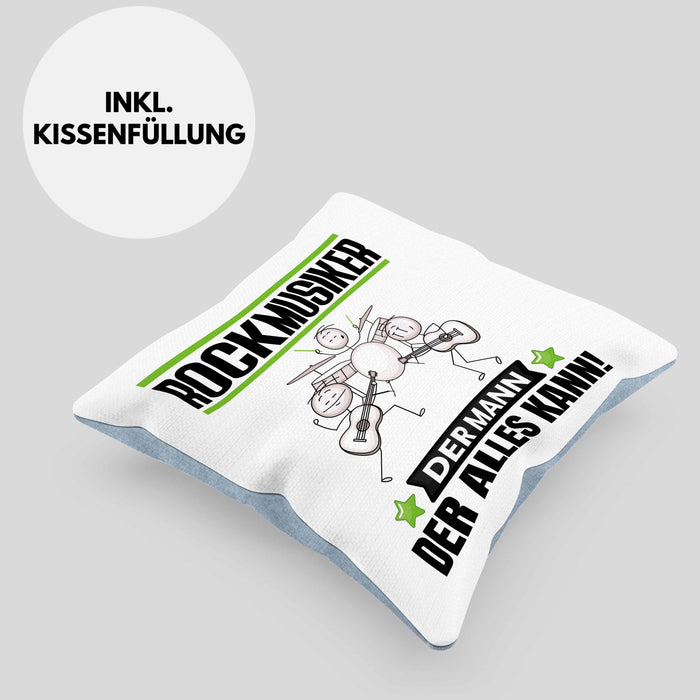 Rockmusiker Kissen mit Füllung 40x40 Geschenk für Rockmusiker Der Mann Der Alles Kann Geschenkidee zum Geburtstag (Grau) Blau Trendation