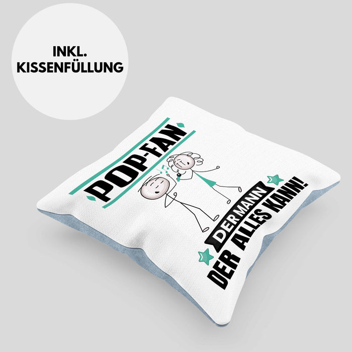 Pop-Fan Kissen mit Füllung 40x40 Geschenk für Pop-Fan Der Mann Der Alles Kann Geschenkidee zum Geburtstag (Grau) Blau Trendation
