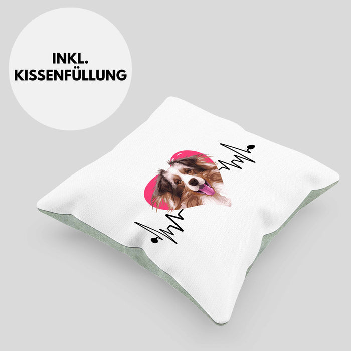 Australian Shepherd Besitzer Kissen mit Füllung 40x40 Geschenk Lustiger Spruch Geschenkidee Herzschlag Australian Shepherd (Grau) Grün Trendation