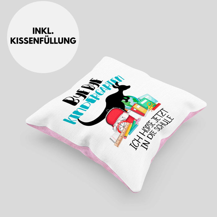 Schulkind 2024 Einschulung Mädchen Junge Geschenk Schultüte Kissen mit Füllung 40x40 Schulstart 1. Schultag Schuleinführung Schulanfang Geschenkidee (Grau) Rosa Trendation