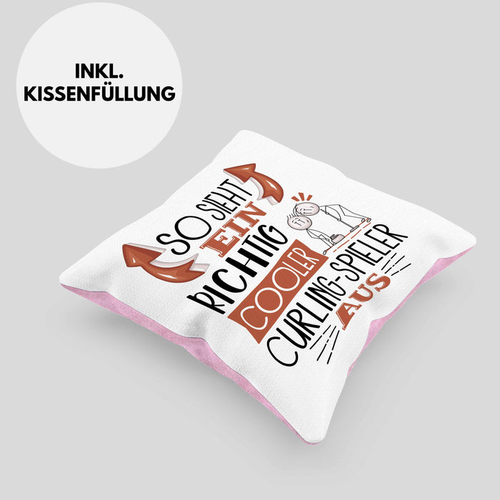 So Sieht Ein Richtig Cooler Curling-Spieler Aus Geschenk Kissen mit Füllung 40x40 Lustiger Spruch Geschenkidee (Grau) Rosa Trendation