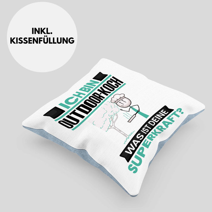 Outdoor-Koch Kissen mit Füllung 40x40 Geschenk für Outdoor-Koch Geburtstag Lustiger Spruch Was Ist Deine Superkraft (Grau) Blau Trendation