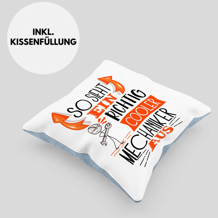 Mechaniker Kissen mit Füllung 40x40 Geschenk So Sieht Ein RIchtig Cooler Mechaniker Aus Geschenkidee Lustiger Spruch Geburtstag (Grau) Blau Trendation