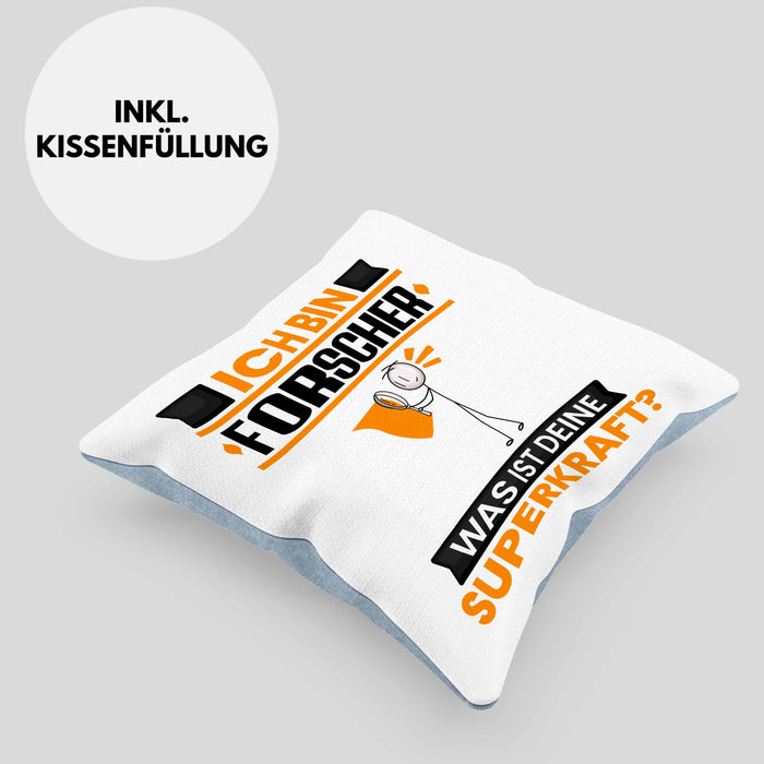 Forscher Kissen mit Füllung 40x40 Geschenk für Forscher Geburtstag Lustiger Spruch Was Ist Deine Superkraft (Grau) Blau Trendation