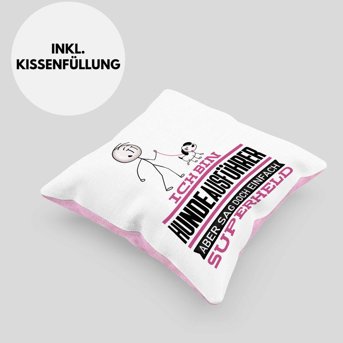 Hundeausführer Geschenk Kissen mit Füllung 40x40 Ich Bin Hundeausführer Aber Sag Doch Einfach Superheld Lustige Geschenkdiee für Hundeausführer (Grau) Rosa Trendation