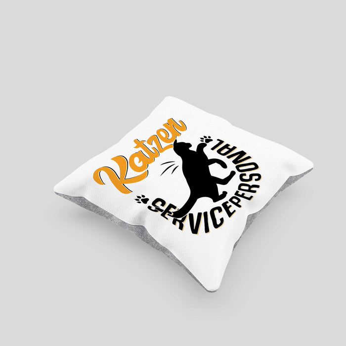 Katzen Geschenk Kissen mit Füllung 40x40 Katzen-Besitzerin Kaffee Katzen Servicepersonal Geschenkidee (Grau) Grau Trendation